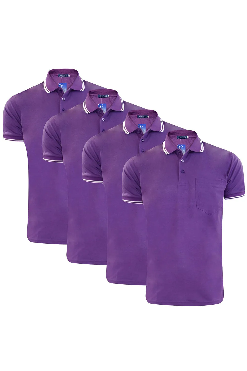 4 Pack Mens Plain Pique Tipping Collar T Shirts