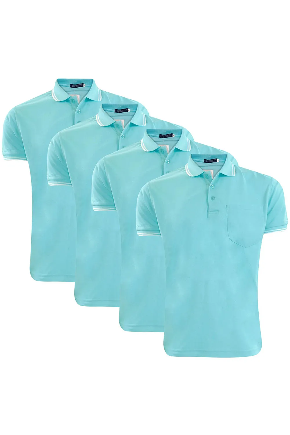 4 Pack Mens Plain Pique Tipping Collar T Shirts