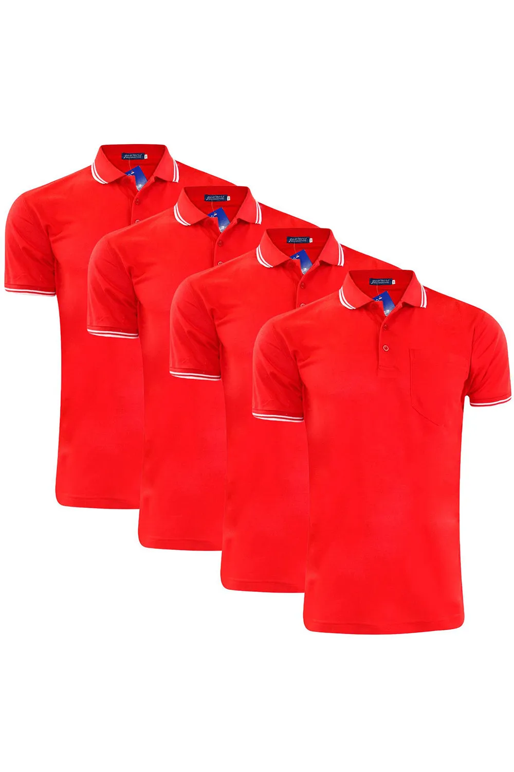 4 Pack Mens Plain Pique Tipping Collar T Shirts