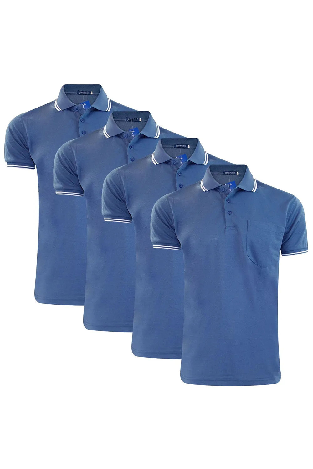 4 Pack Mens Plain Pique Tipping Collar T Shirts