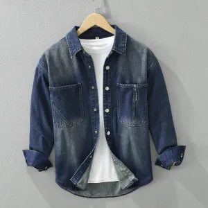 Aidase Washed Cotton Denim Shirts for Men 2024 Spring Fashion Long Sleeve Soft Loose Blouses for Youth Male Casual Jackets Coats