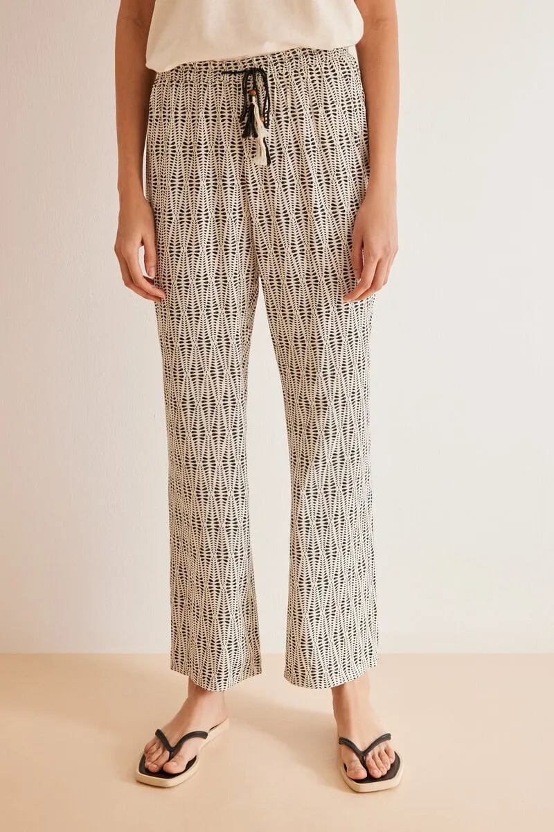 All-over ethnic print viscose trousers