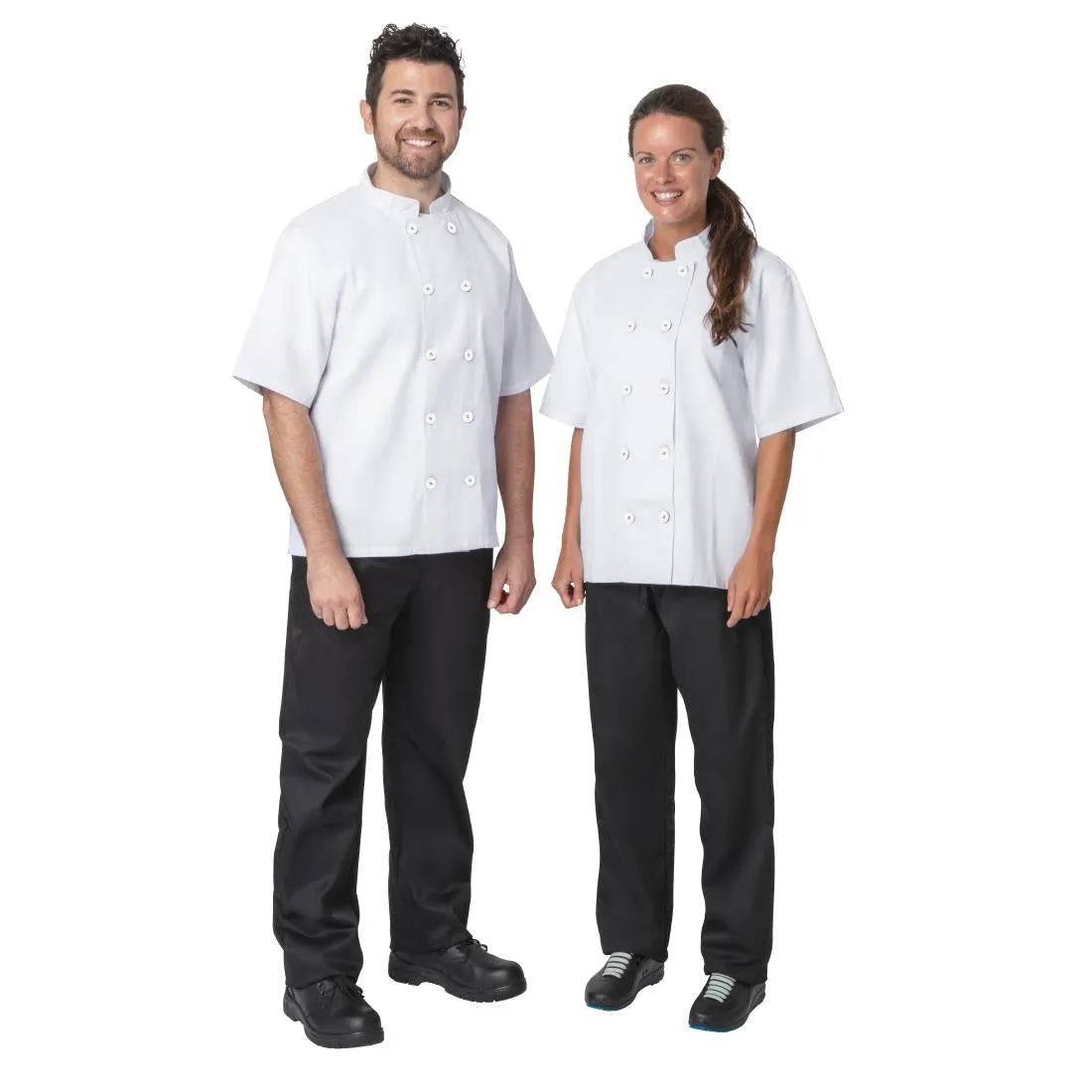 BB547- Nisbets Essentials Short Sleeve Chefs Jacket White (Pack of 2)