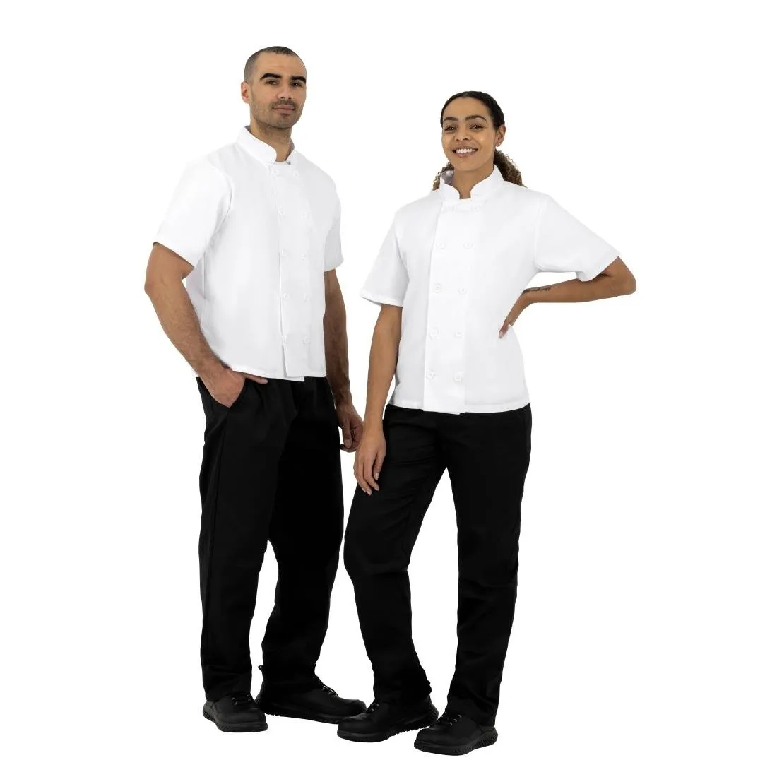 BB547- Nisbets Essentials Short Sleeve Chefs Jacket White (Pack of 2)