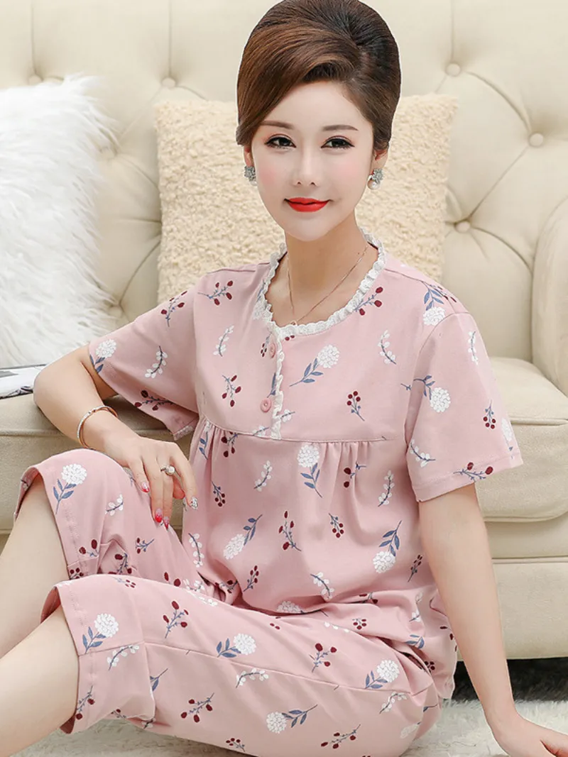 Beach party Women's Summer Sleepwear Short Pajamas Suit