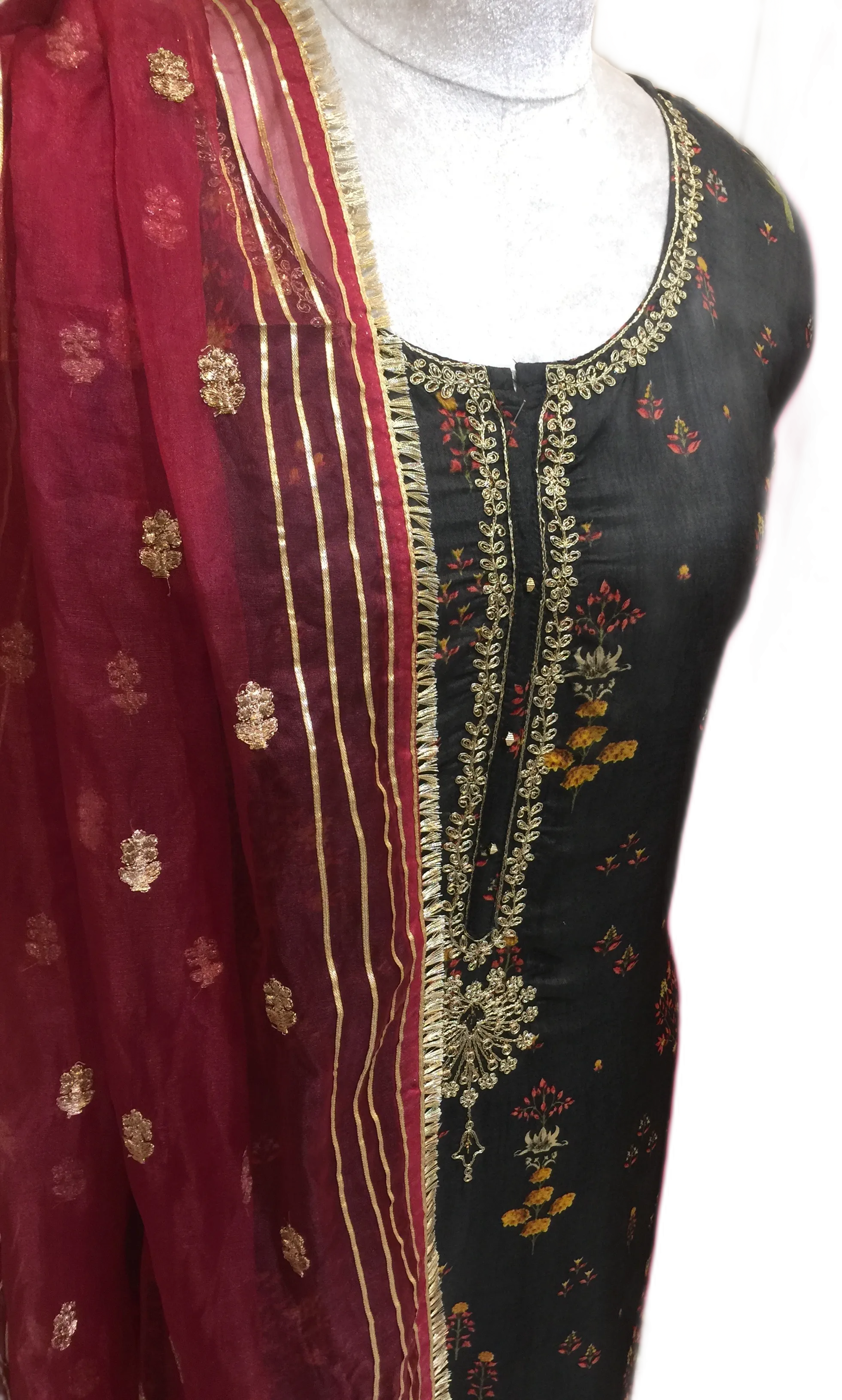 Black Unstitched Suit with Neemzari Embroidery