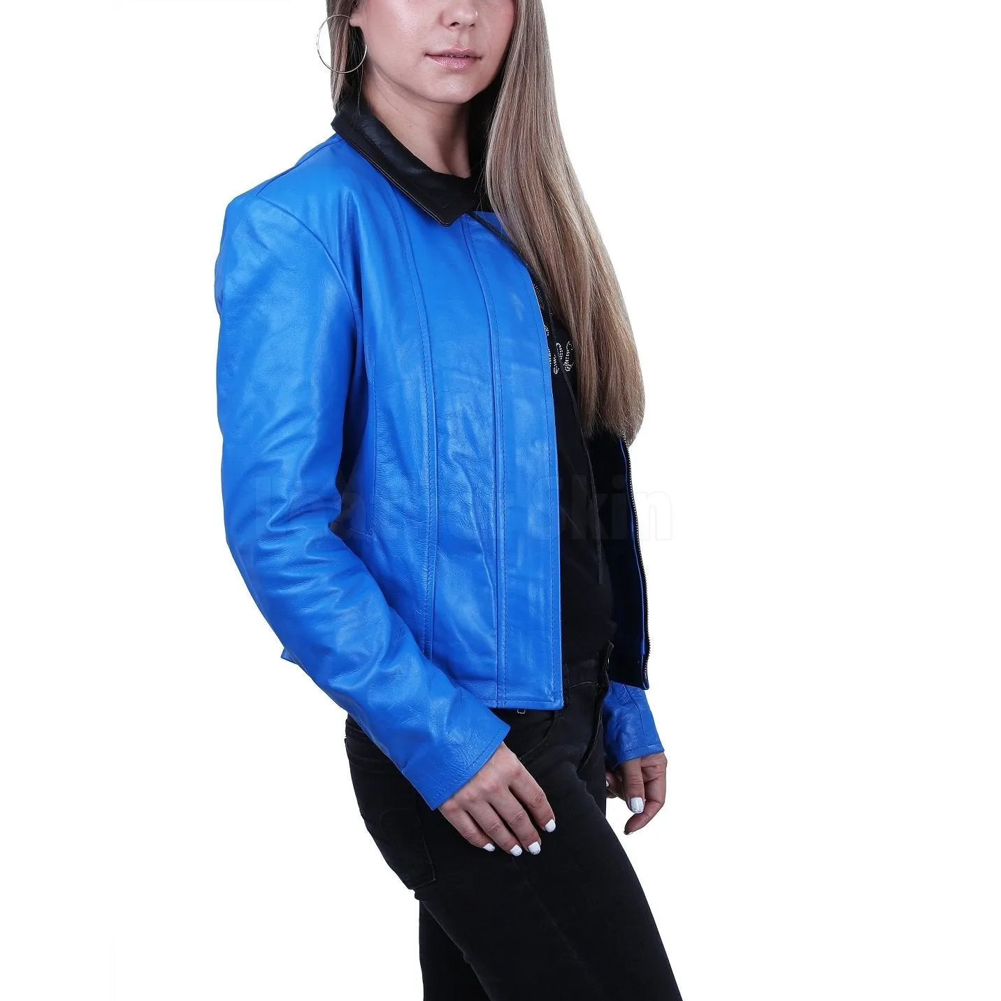 Blue Biker Leather Jacket for Women