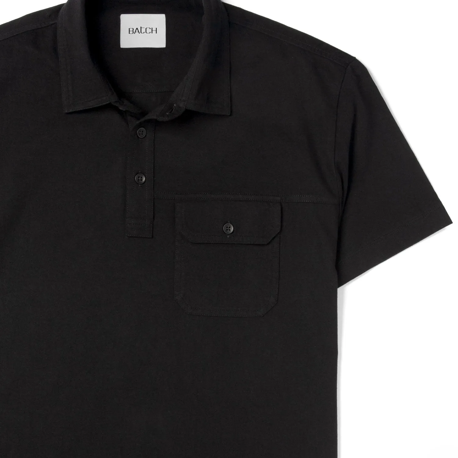 Builder Short Sleeve Polo Shirt –  Black Cotton Jersey