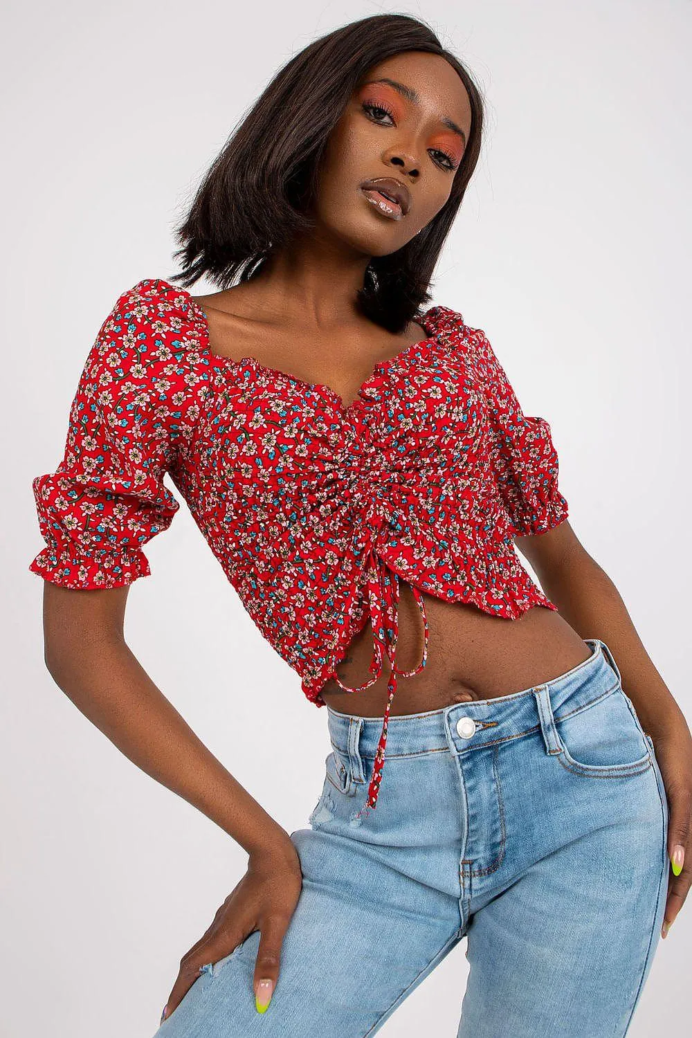 Chic Parisian V-Neck Blouse with Stylish Front Crease