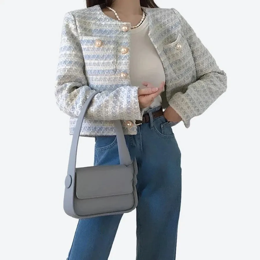 Chic Textured Cropped Tweed Jackets