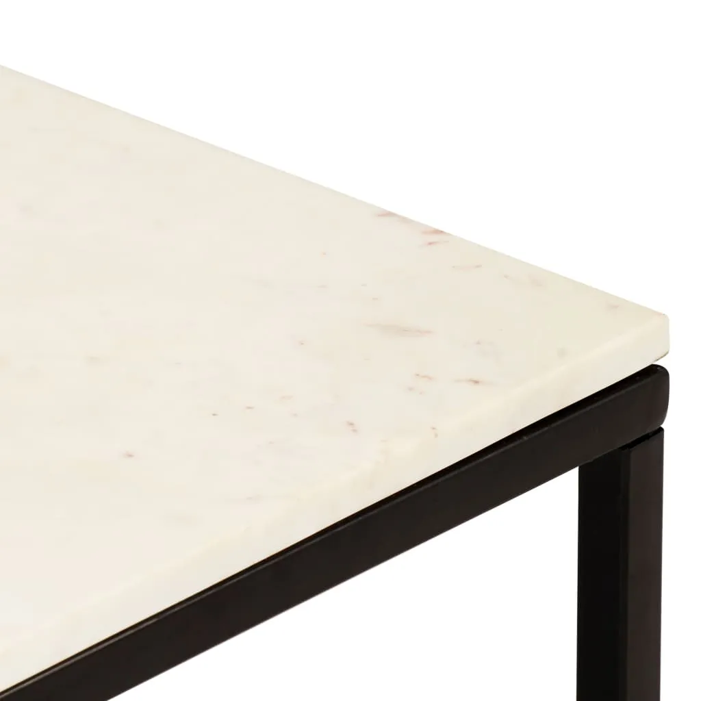 Coffee Table White 40x40x35 cm Real Stone with Marble Texture