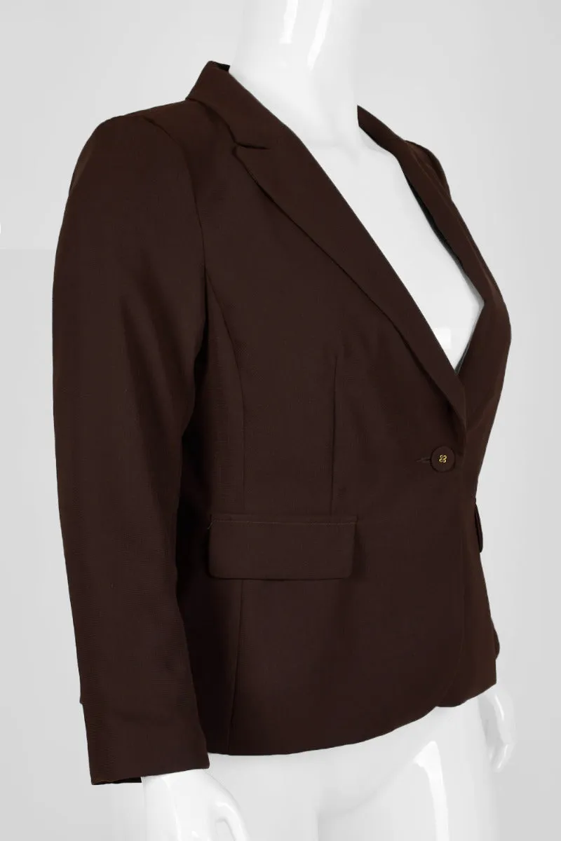 Danillo Notched Collar One Button Long Sleeve Gabardine Blazer