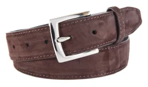 Dark Brown Suede Belt, Signature Buckle (Shiny Silver)