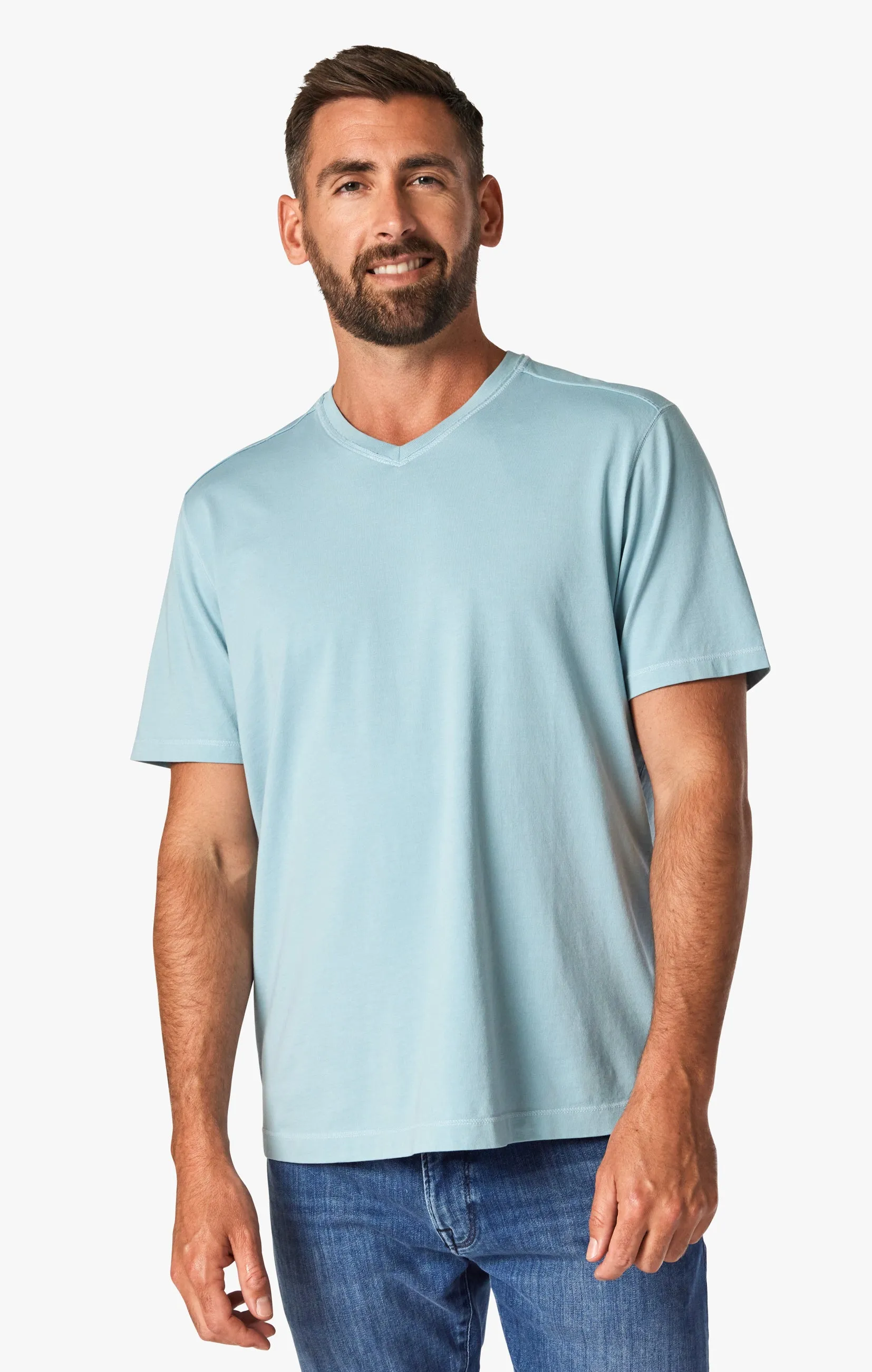 Deconstructed V-Neck T-Shirt in Forget-Me-Not