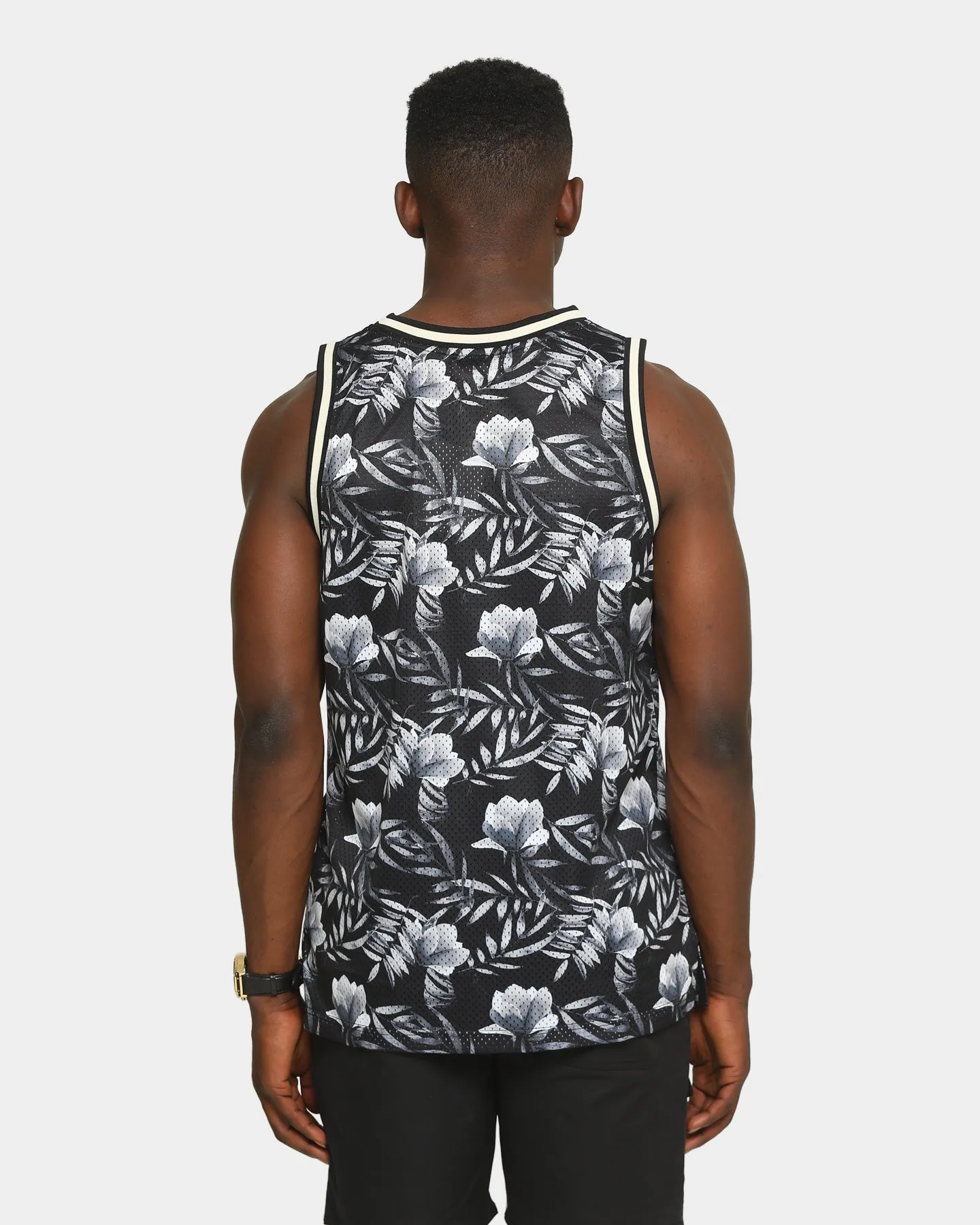 EN ES Men's Floral Basketball Jersey Black/Floral