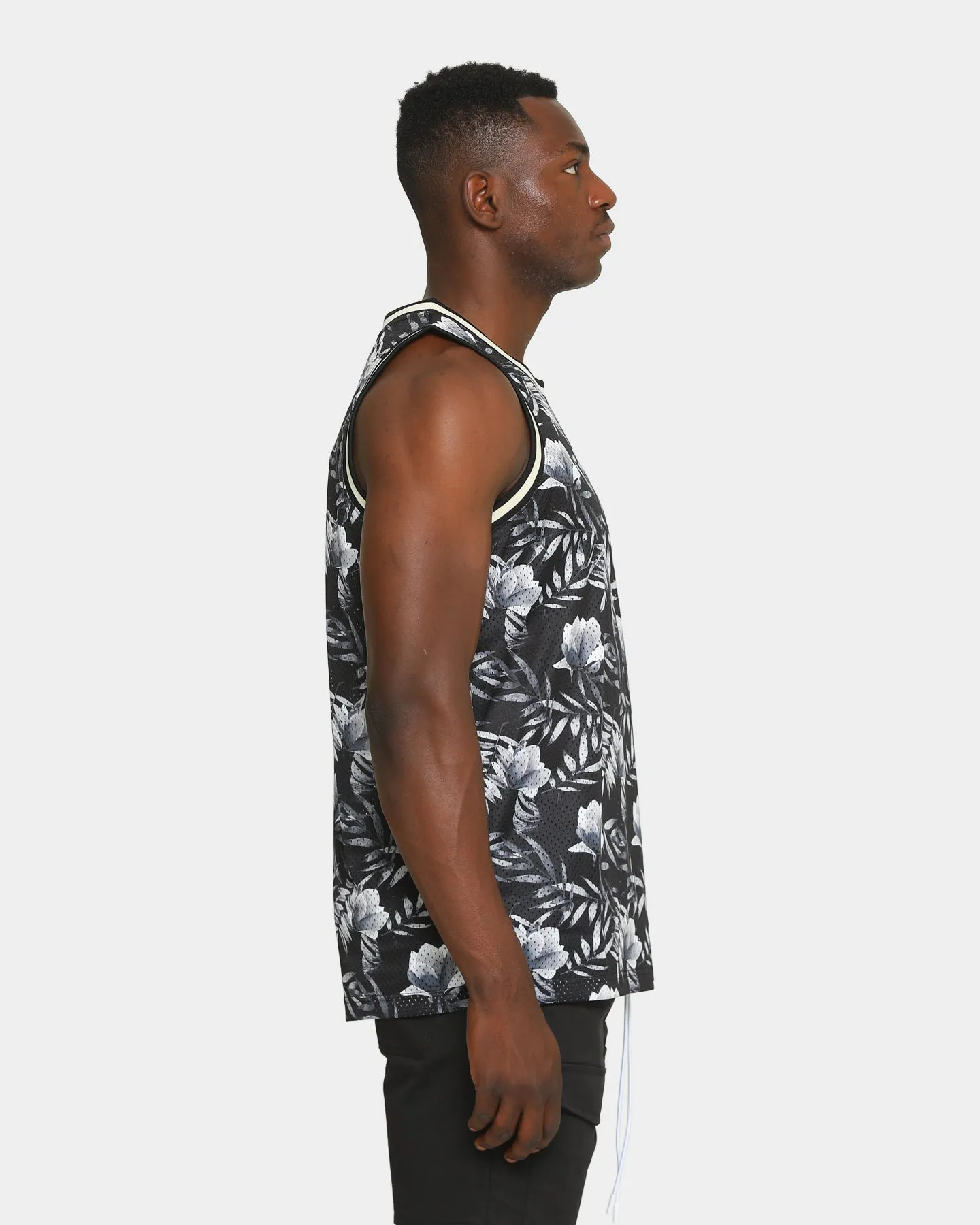 EN ES Men's Floral Basketball Jersey Black/Floral