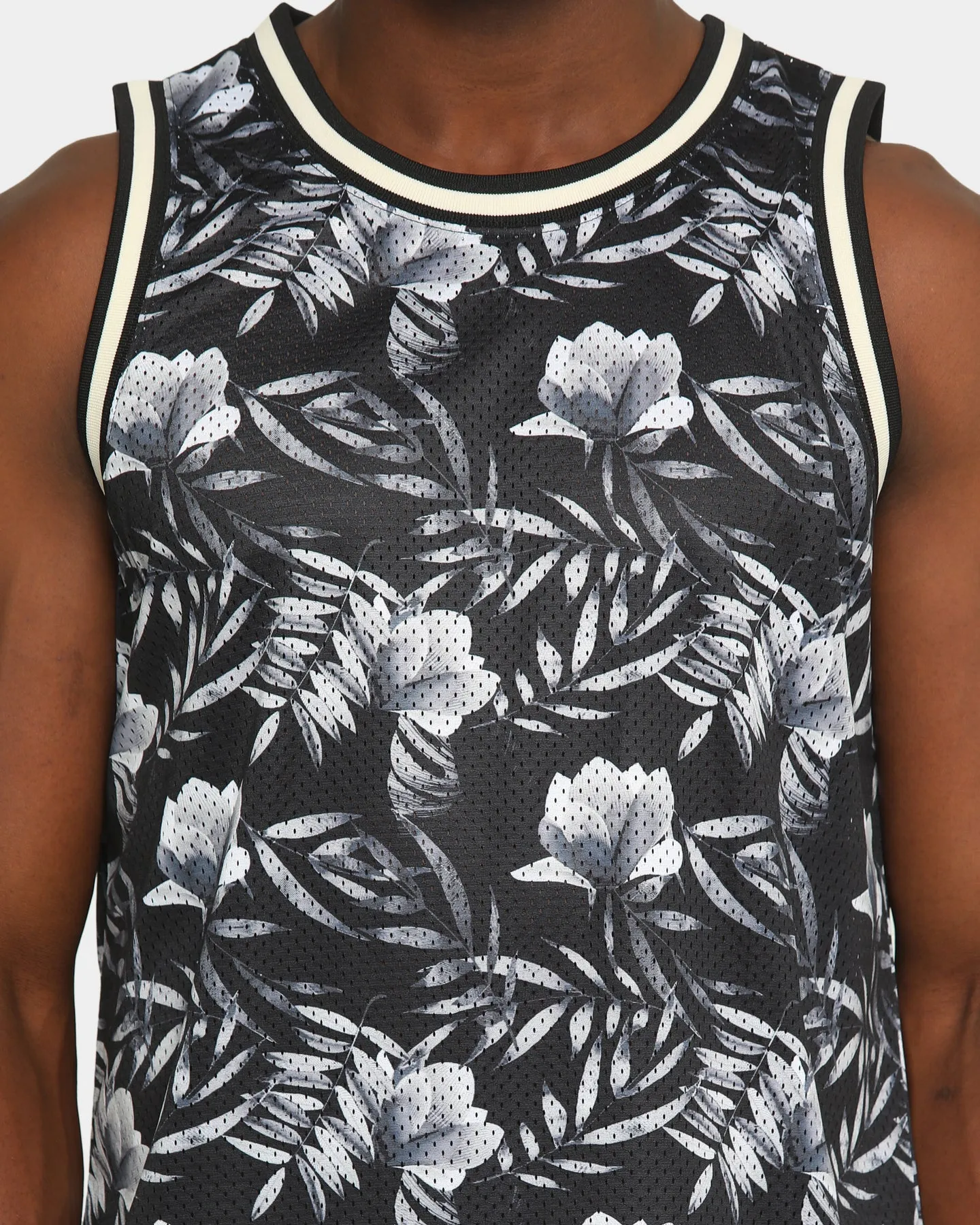 EN ES Men's Floral Basketball Jersey Black/Floral