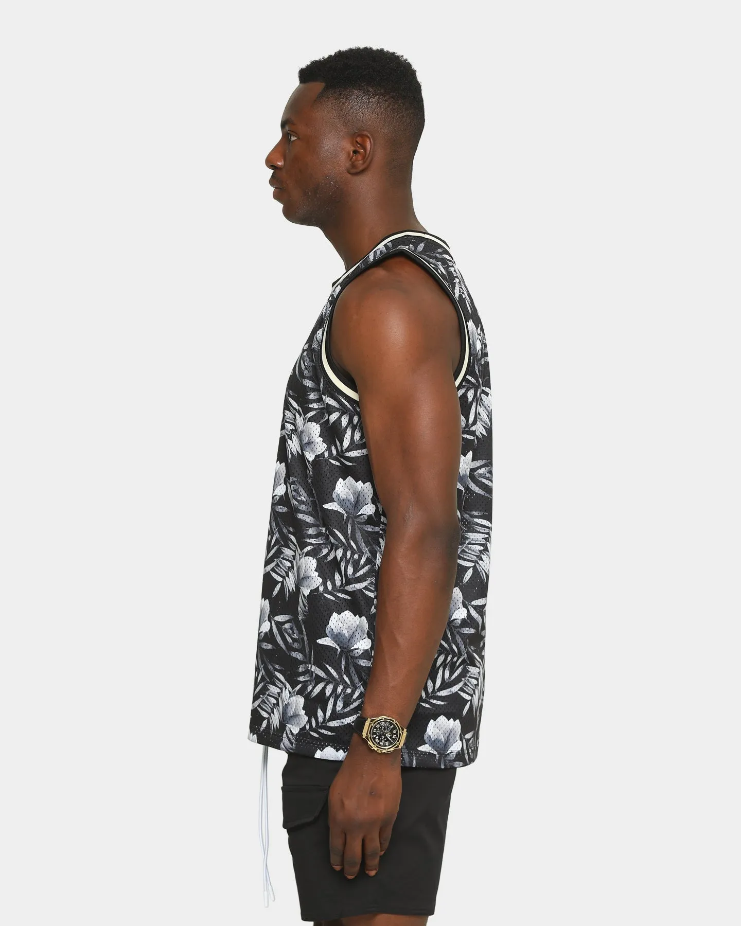 EN ES Men's Floral Basketball Jersey Black/Floral