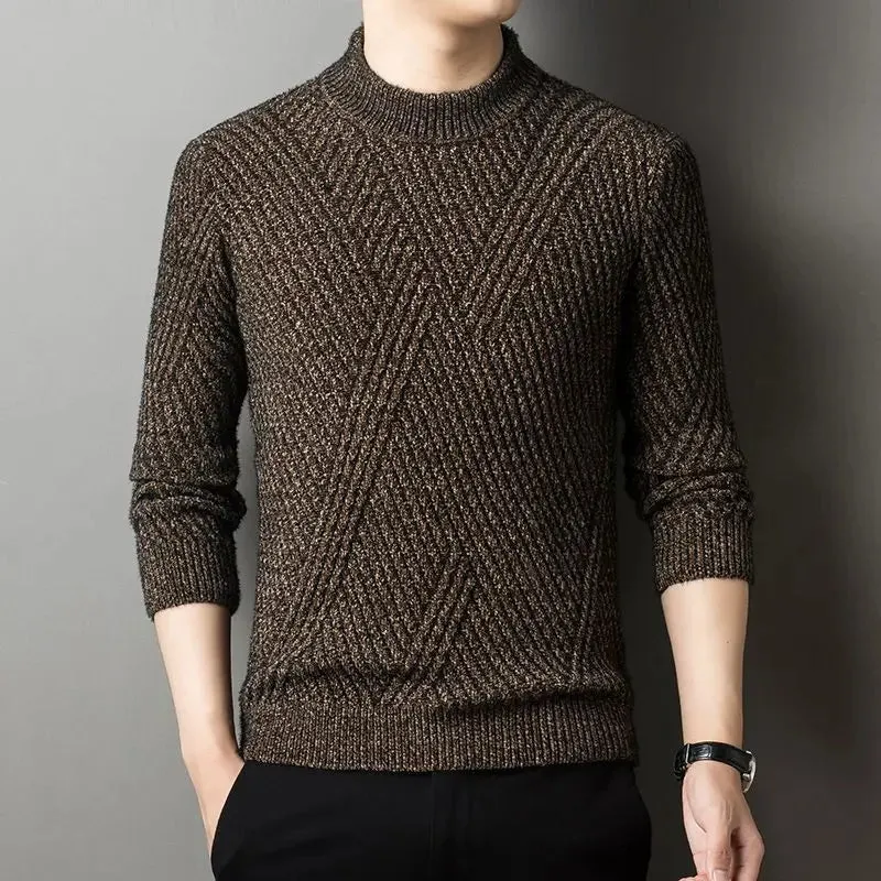 Fashion Half High Collar Knitted Spliced All-match Sweater Men's Clothing 2023 Autumn New Casual Pullovers Loose Korean Tops