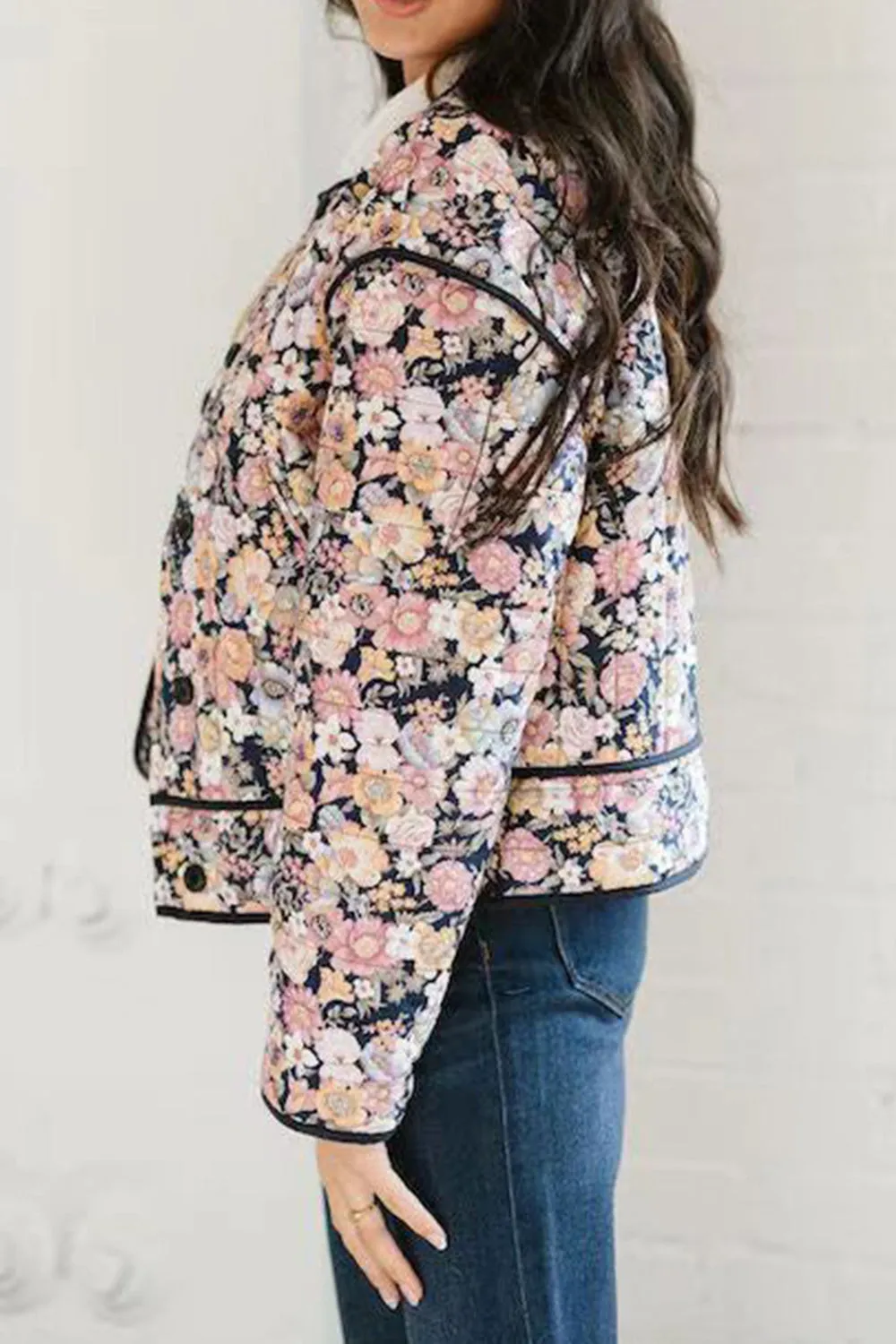 Floral Button Up Long Sleeve Winter Coat