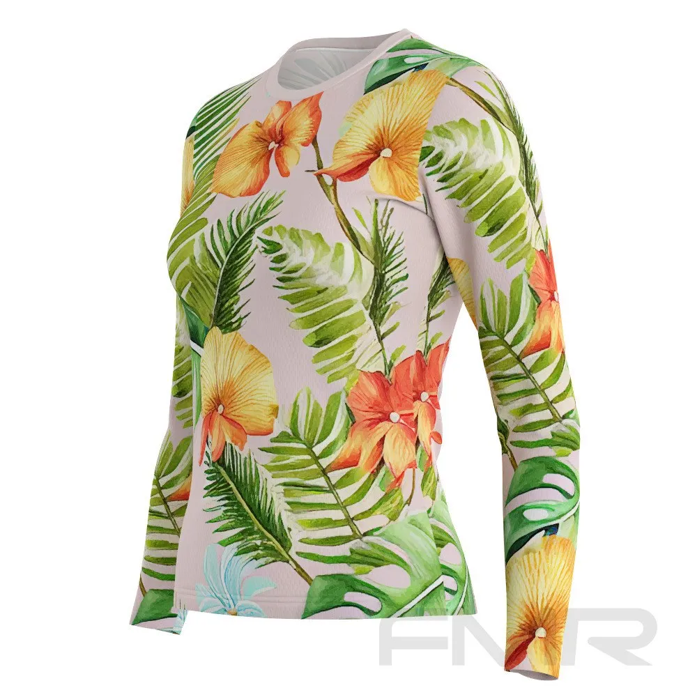 FMR Hawaiian Orange Flowers Women's  Technical Long Sleeve Running Shirt