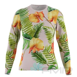 FMR Hawaiian Orange Flowers Women's  Technical Long Sleeve Running Shirt