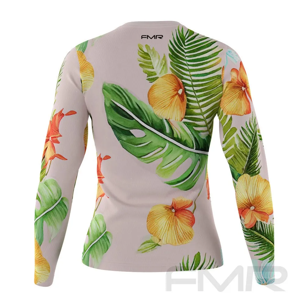 FMR Hawaiian Orange Flowers Women's  Technical Long Sleeve Running Shirt