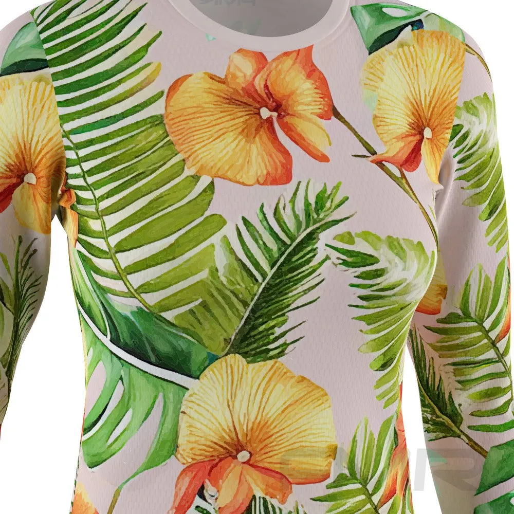 FMR Hawaiian Orange Flowers Women's  Technical Long Sleeve Running Shirt