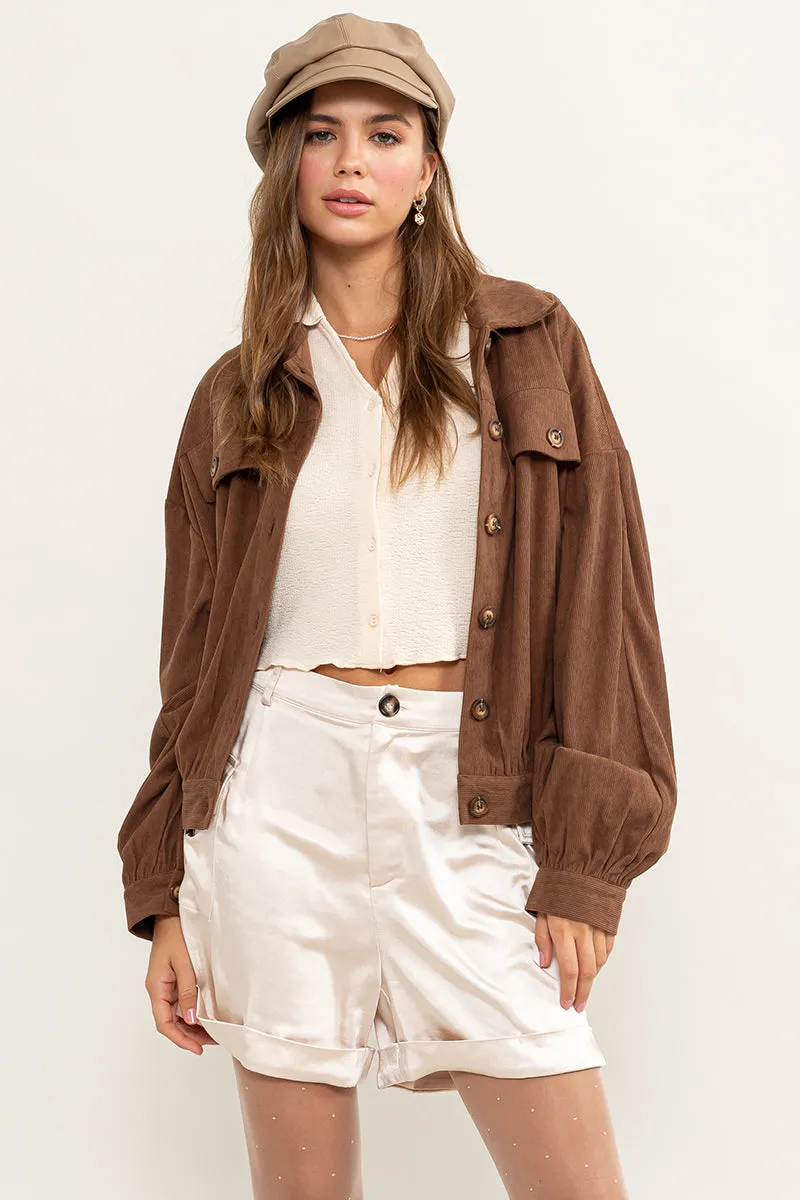 HF24A104-DROP SHOULDERS CORDUROY JACKET