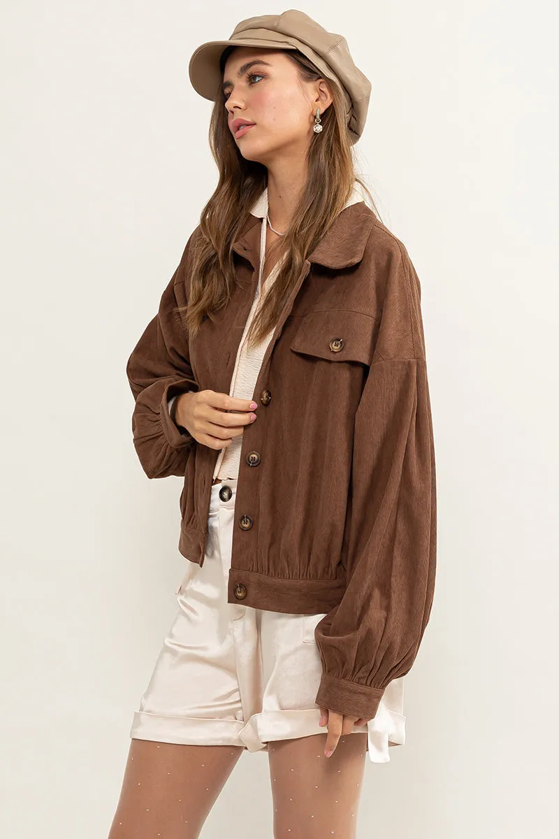 HF24A104-DROP SHOULDERS CORDUROY JACKET