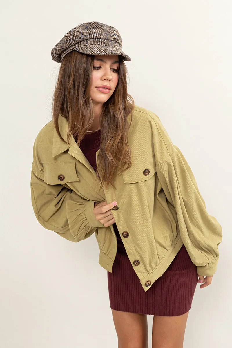 HF24A104-DROP SHOULDERS CORDUROY JACKET