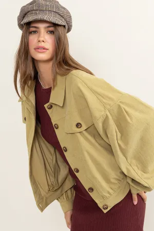 HF24A104-DROP SHOULDERS CORDUROY JACKET