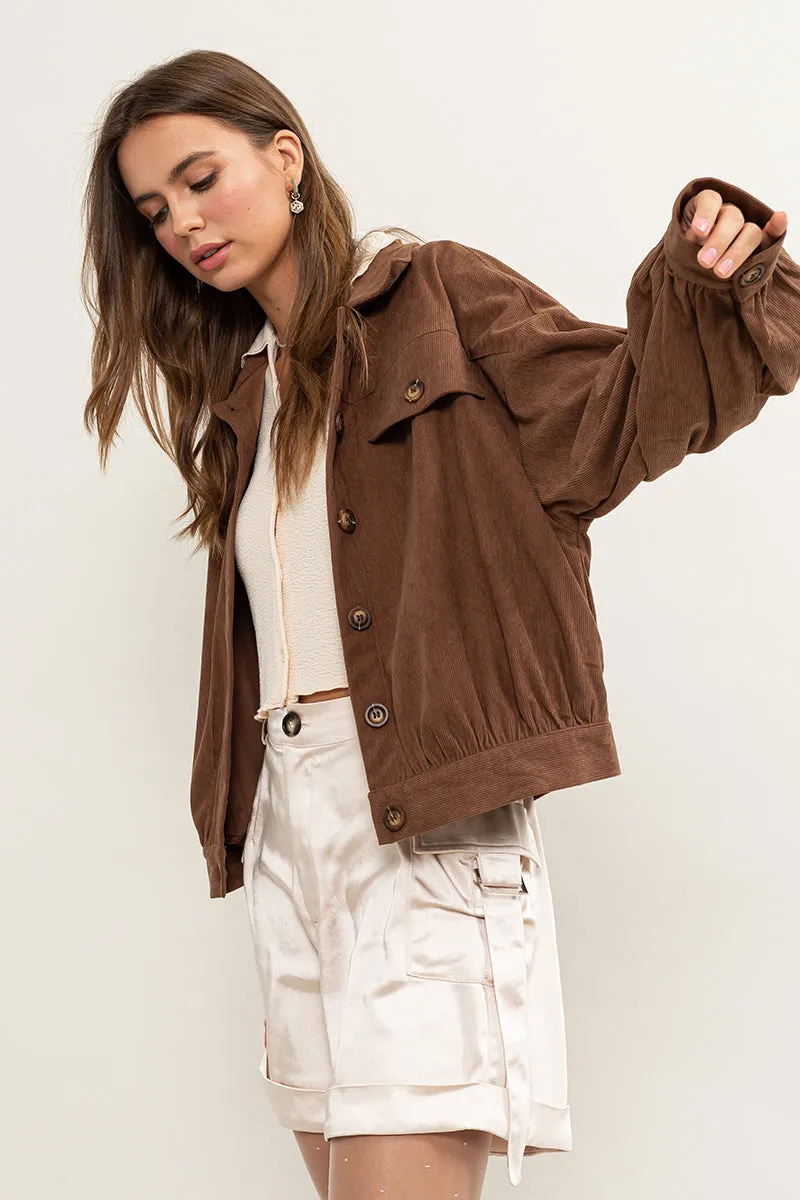 HF24A104-DROP SHOULDERS CORDUROY JACKET