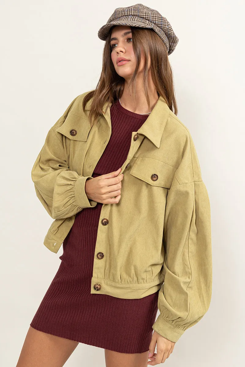 HF24A104-DROP SHOULDERS CORDUROY JACKET