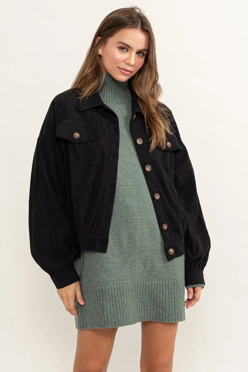 HF24A104-DROP SHOULDERS CORDUROY JACKET