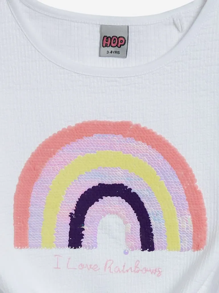 HOP Kids White Rainbow Sequinned Top