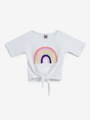 HOP Kids White Rainbow Sequinned Top