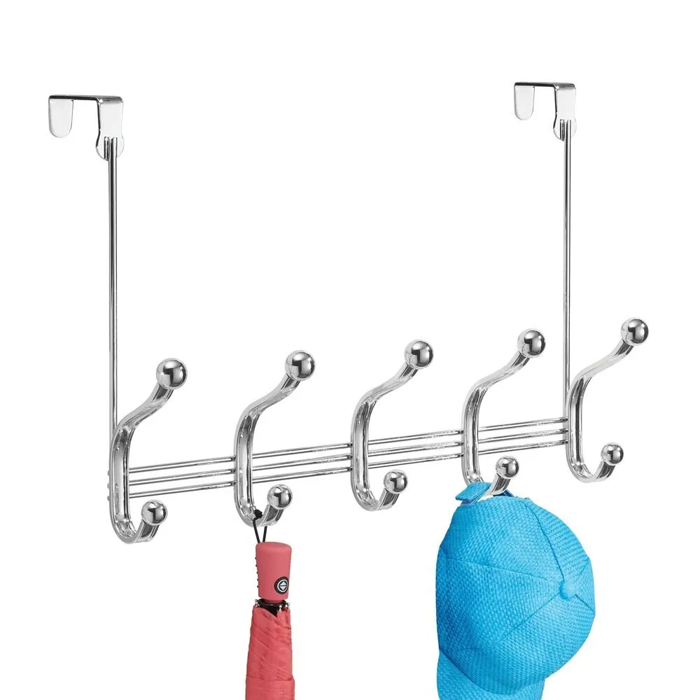 iDesign York Lyra Over the Door Rack, 5 Hooks in Chrome