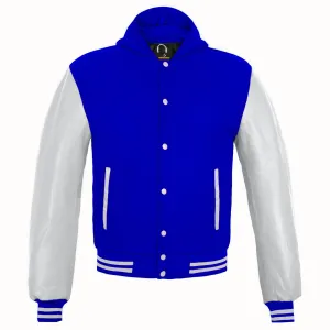 Kids Varsity Hoodie Wool Leather Blue/White