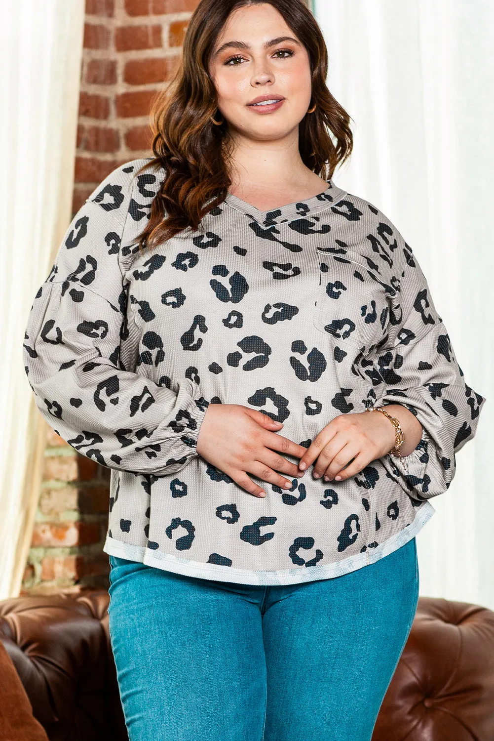 Leopard Thermal Knit Plus Size Top