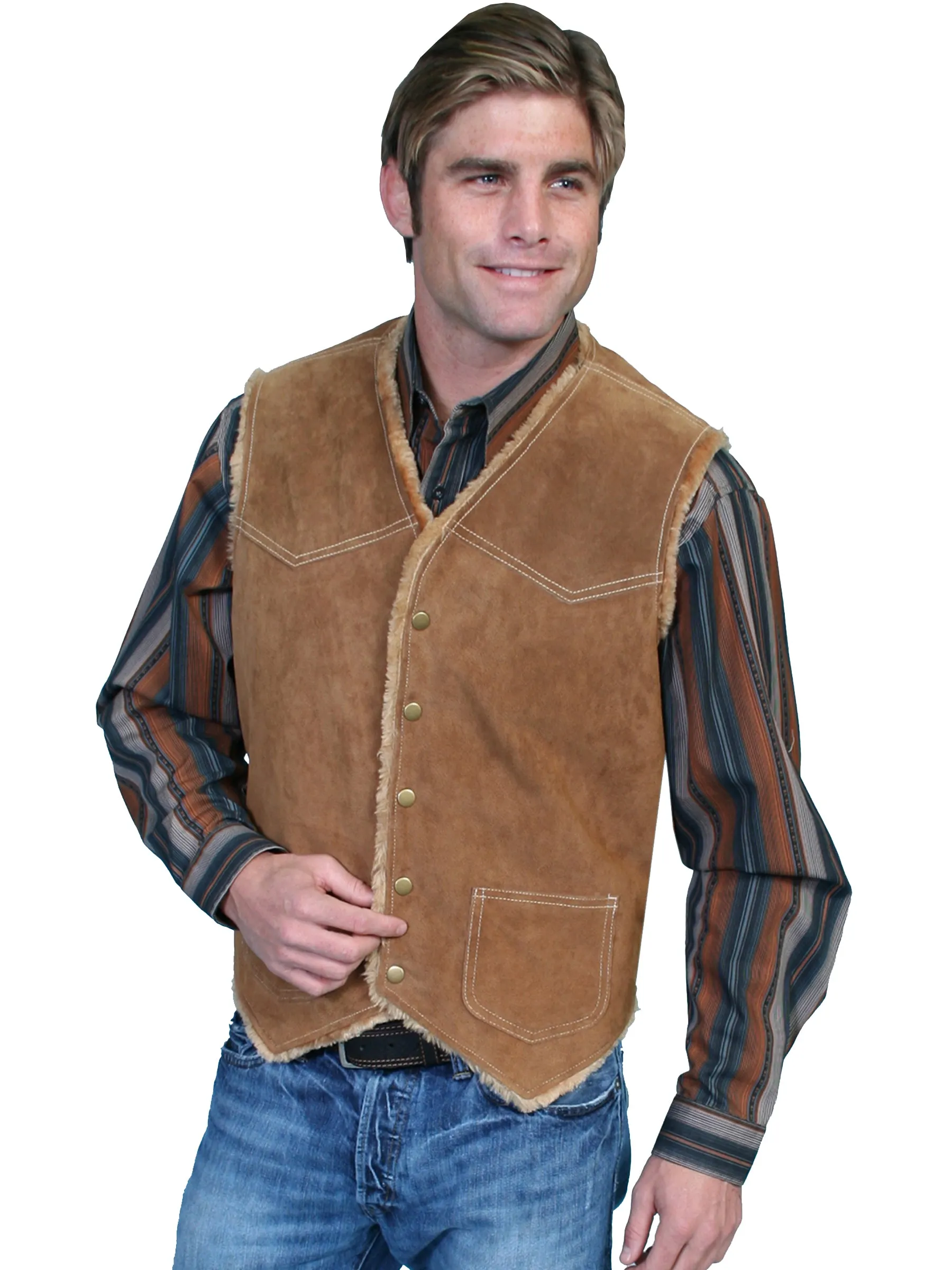 Men's Leather Vest Collection: Scully Western Suede w Shearling