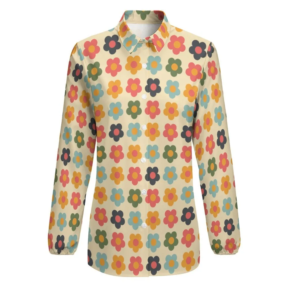 Mod Floral Shirt, 60s inspired blouse, mod 60s top, Women's Blouses, Women's Tops, Women's Tops Long Sleeve, Semi Sheer Women's Shirts