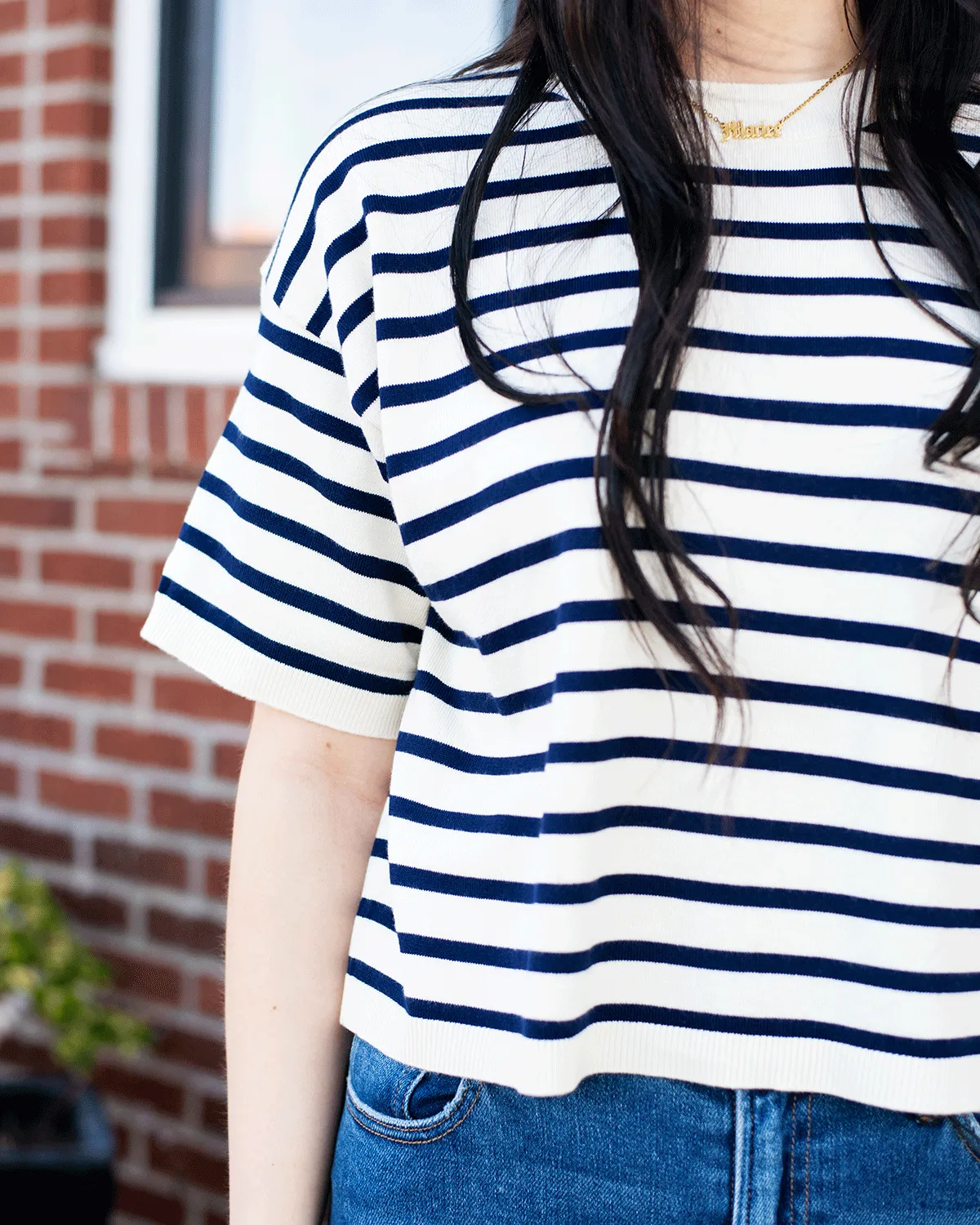 Navy Stripe Sweater Tee