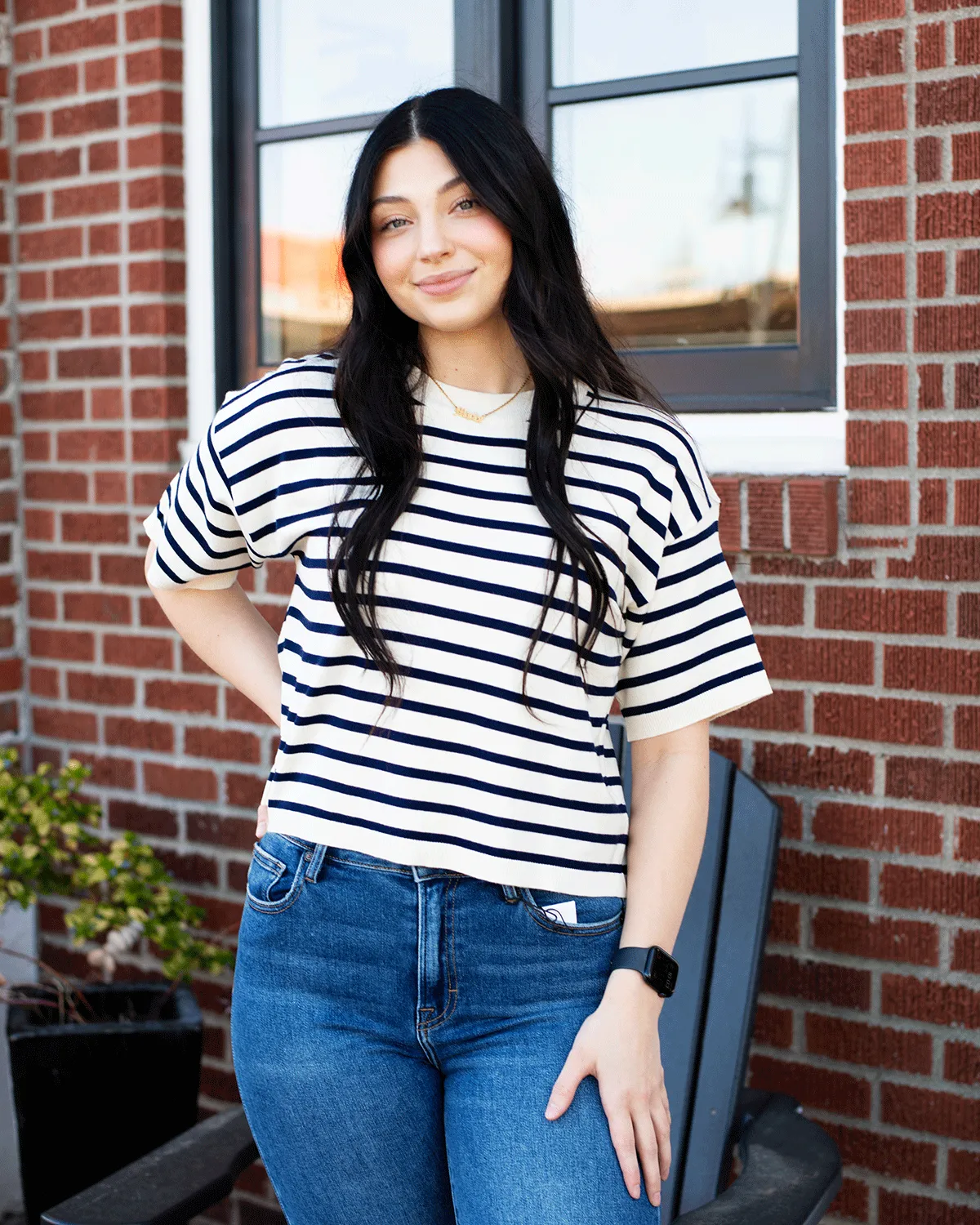 Navy Stripe Sweater Tee