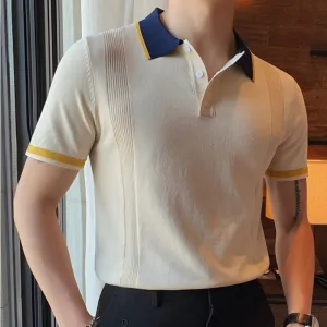 Neck Two-tone Decorated Polo Shirt