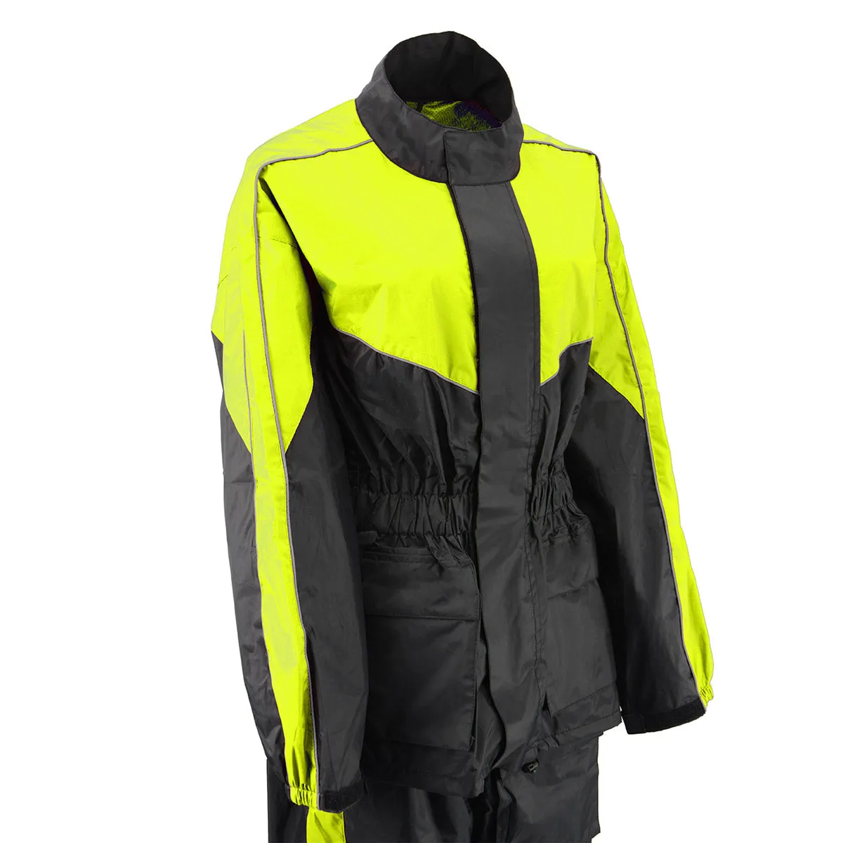 NexGen Ladies XS5001 Black and Hi-Vis Yellow Water Proof Rain Suit with Reflective Piping