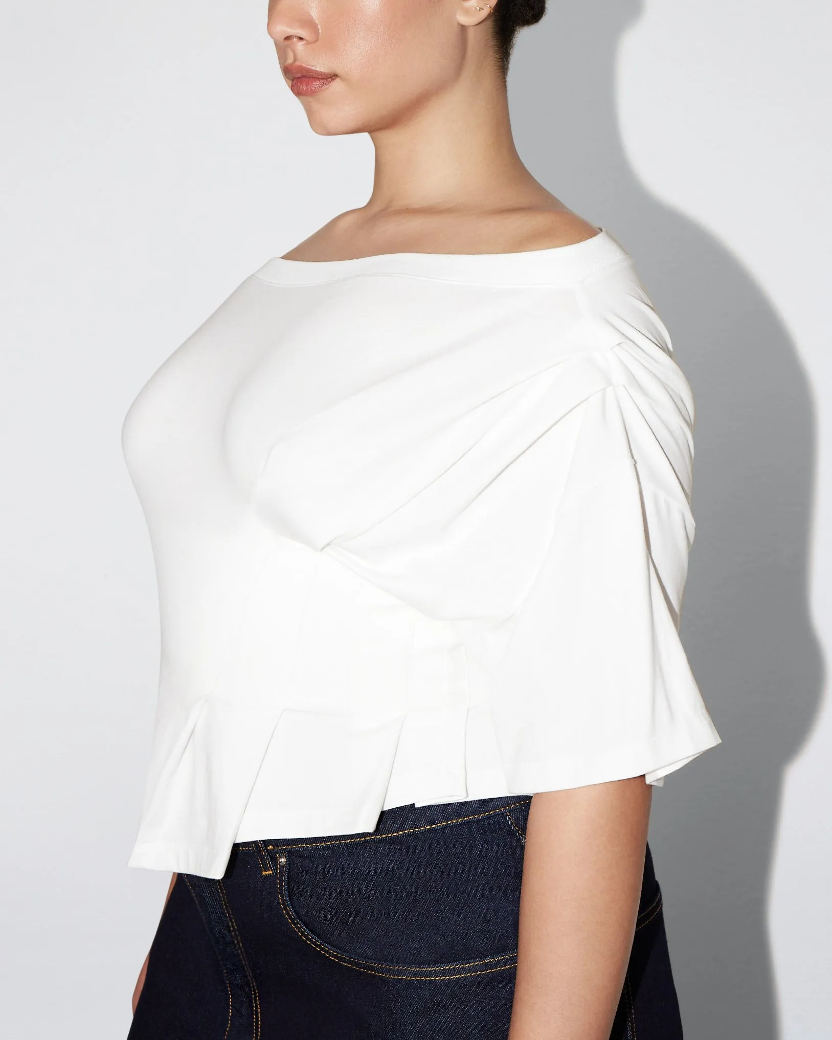 Off the Shoulder Cinching Tee | White