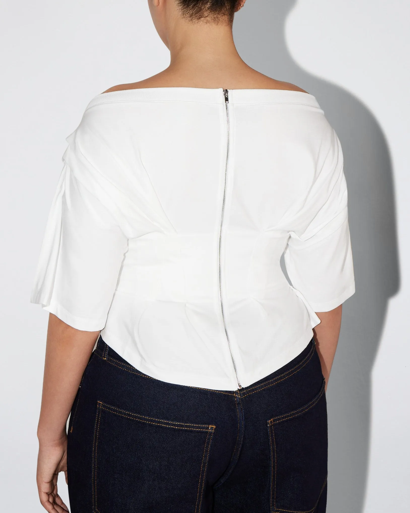 Off the Shoulder Cinching Tee | White