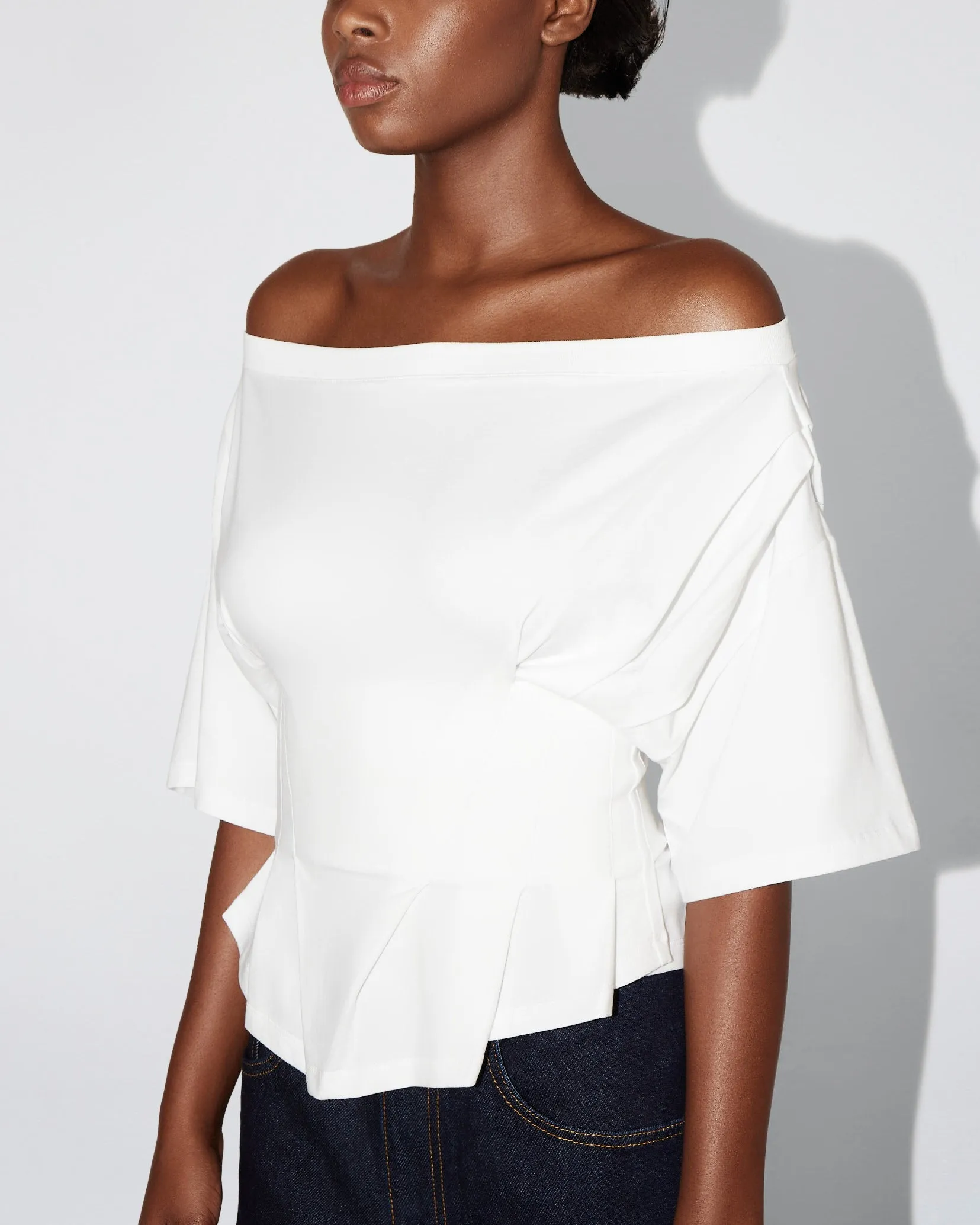 Off the Shoulder Cinching Tee | White