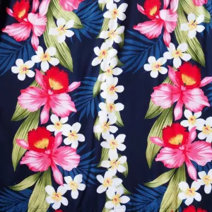 Orchid Play Blue Hawaiian Rayon Fabric by the Yard